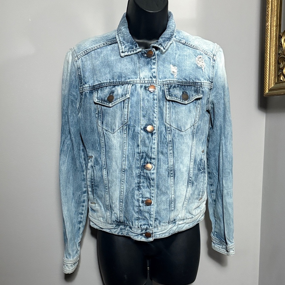 Express Small Distressed Light Wash Denim Jean Jacket Y2K